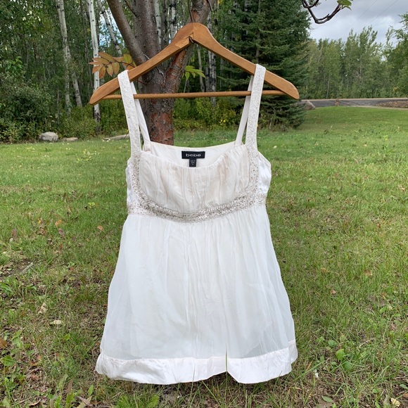 BEBE Cream Silk Beaded Sleeveless Top S US - Picture 5 of 7